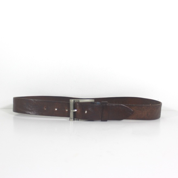 Vintage Worn In Distressed Thick Italian Brown Leather Work Belt unisex Silver - Picture 5 of 9